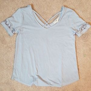 Pinque cross front detail knit top, light blue,  s